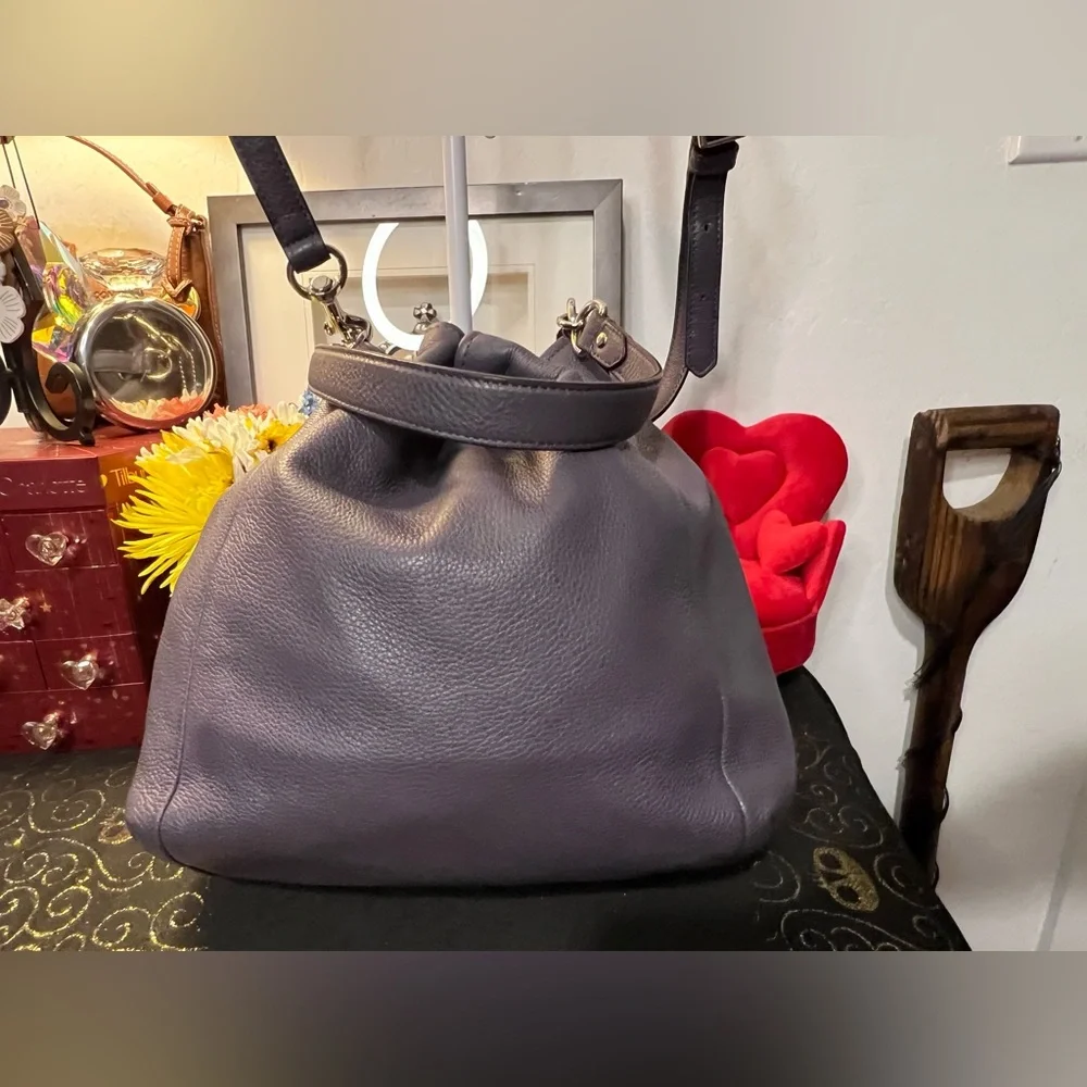 Coach 2013 Avery Purple Gray Leather Bucket Crossbody Bag
